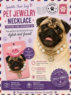 Pet Jewelry Necklace - Pearl and Gold Beaded Necklace With Paw Charm.